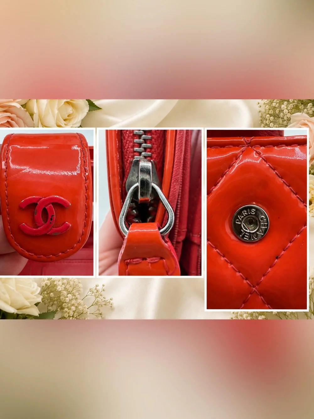 Chanel Orange Quilted Patent Leather CC French Wallet✨✨